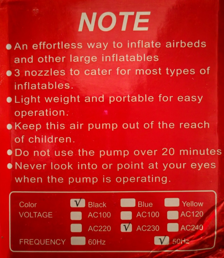 Moobom AC Electric Air Pump MB-198 Elektrische Luftpumpe Gebläsepumpe 230V B1