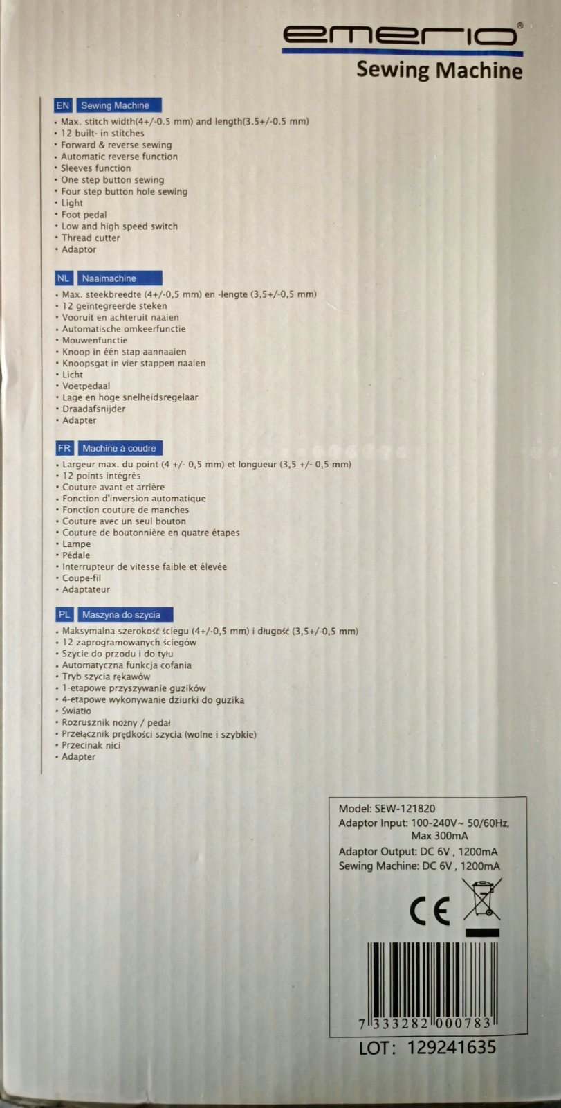 Emerio SEW-121820 Nähmaschine Kinder Anfänger 12 Stichmuster Fußpedal HO-A10