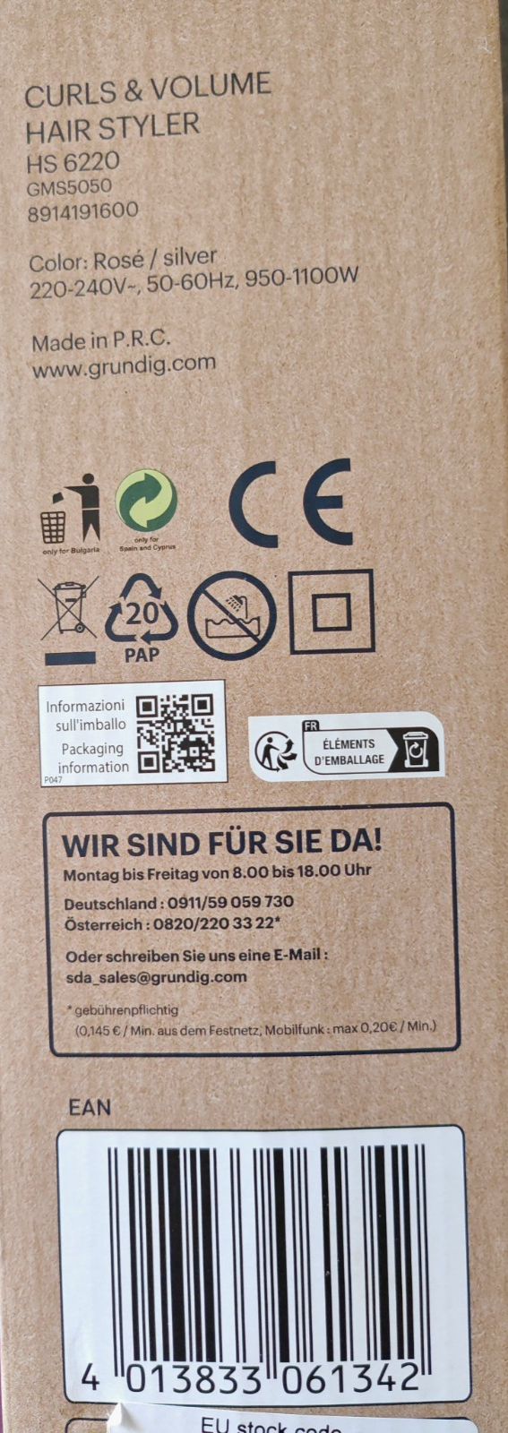 GRUNDIG HS 6220 Volumen Lockenstyler Warmluftbürste 3in1 Keramik 1100W Style C6G