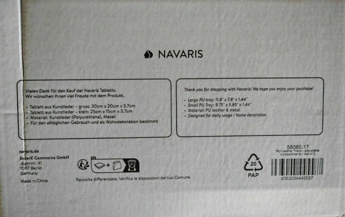 Navaris 2er Set Tablett Kunstleder Dunkelblau Ablageschale Organizer Schmuck  E6