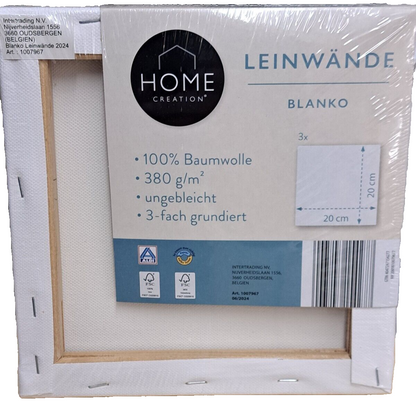3x Home Creation Leinwand Blanko 20x20cm Weiß Keilrahmen Malerei