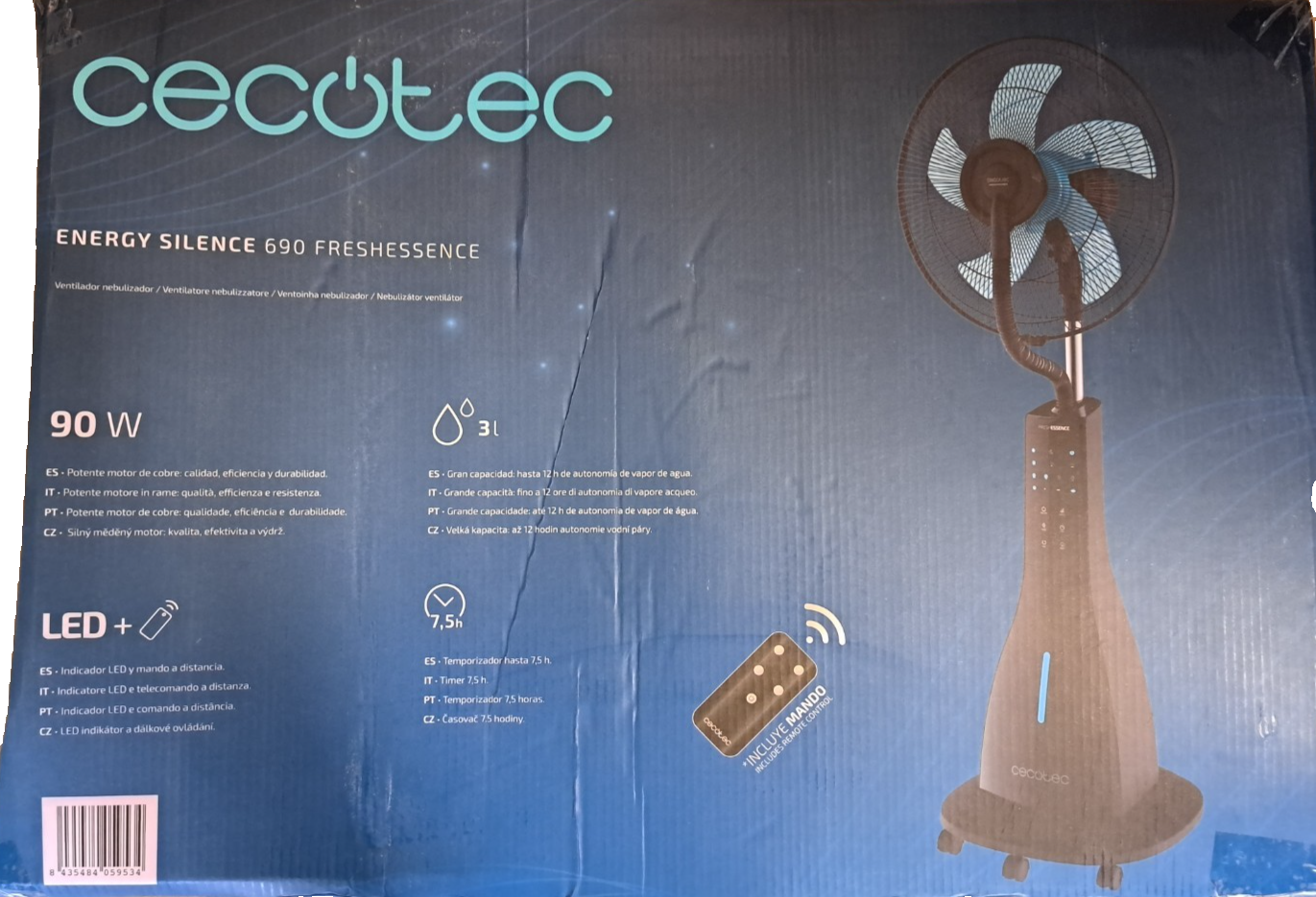 Cecotec Wassernebel-Ventilator EnergySilence 690 90W Fernbedienung 3L Tank