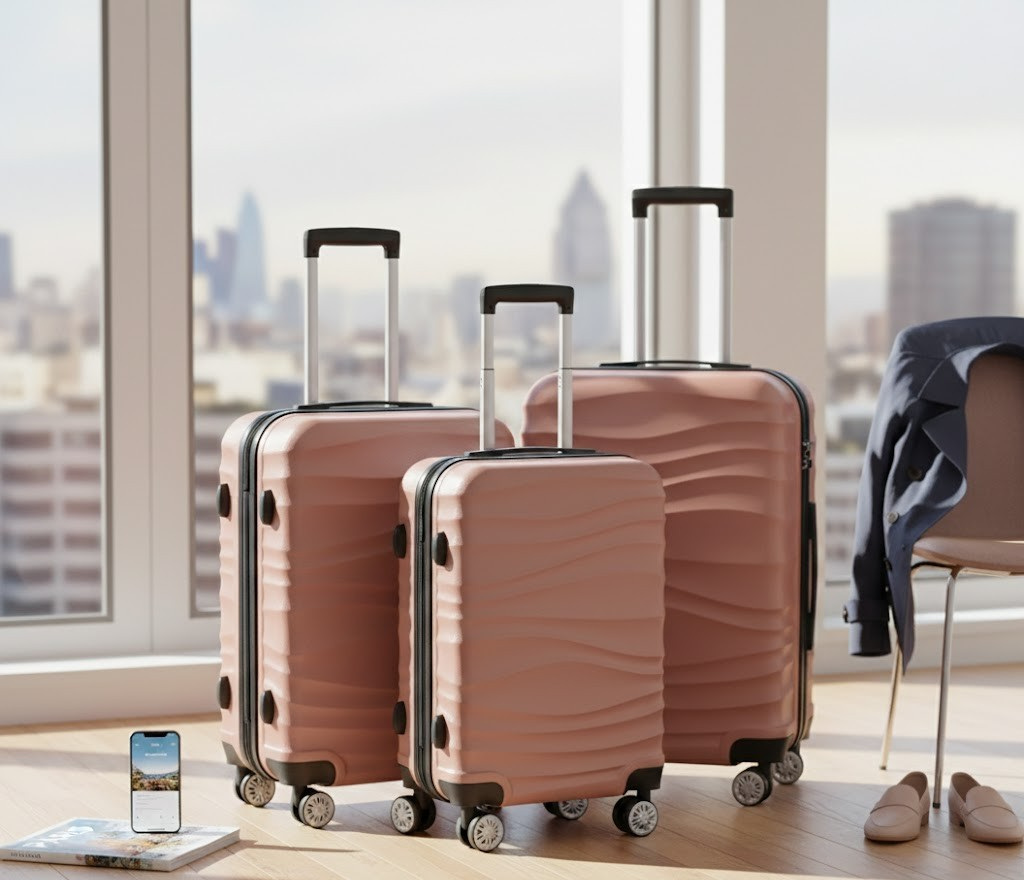 DMS BK-3002 Trolley Hartschalenkofferset 3-teilig 4 Rollen Rosa Reise Koffer