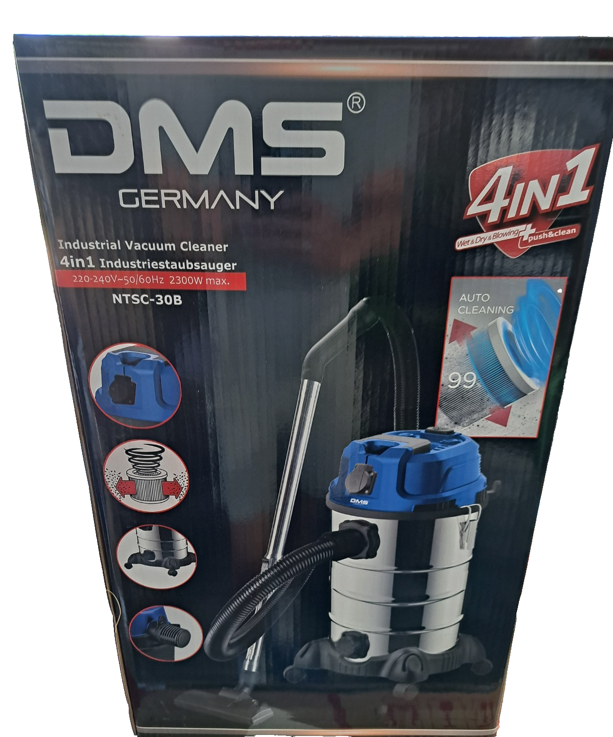 DMS NTSC-30 Nass Trockensauger 2300W Industriestaubsauger Blau Werkstatt
