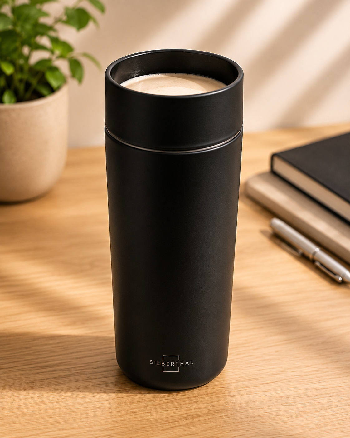 SILBERTHAL Thermobecher 350ml Edelstahl Keramik Coffee to Go Becher Schwarz B3