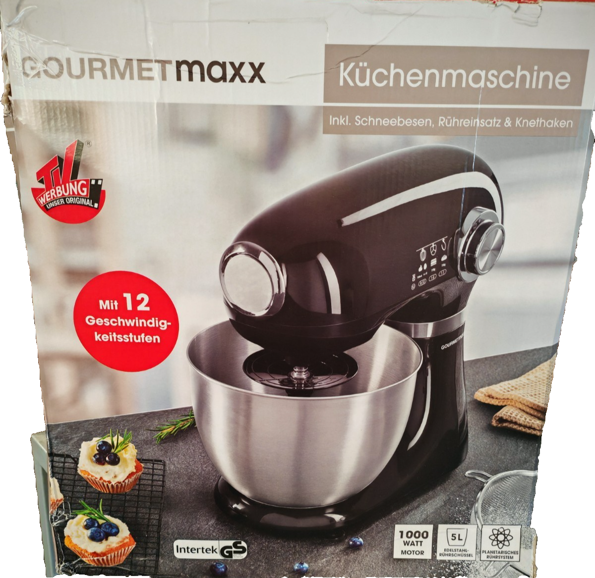GOURMETmaxx Küchenmaschine Rührgerät Mixer Knetmaschine Schüssel Schwarz B8