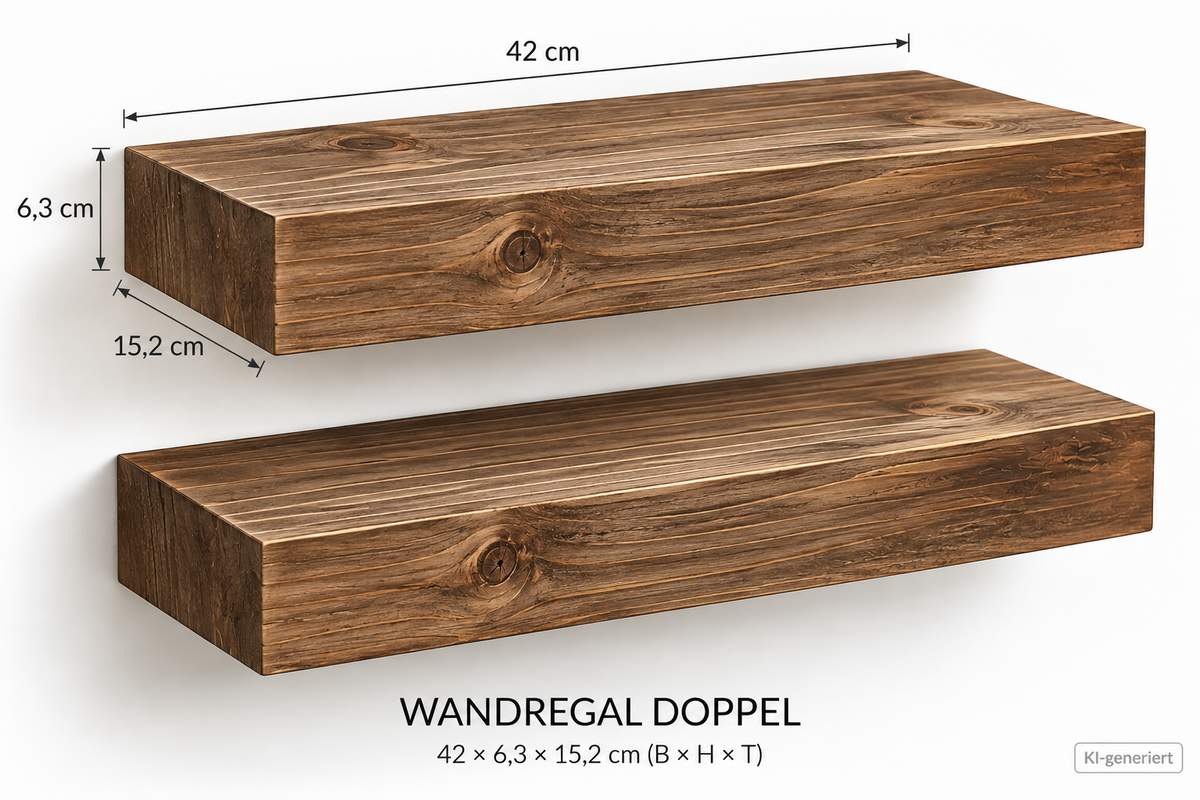 Spiretro Wandregal 2er Set Holz 42cm Schweberegal Teak Braun Landhaus HA1