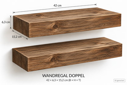 Spiretro Wandregal 2er Set Holz 42cm Schweberegal Teak Braun Landhaus HA1