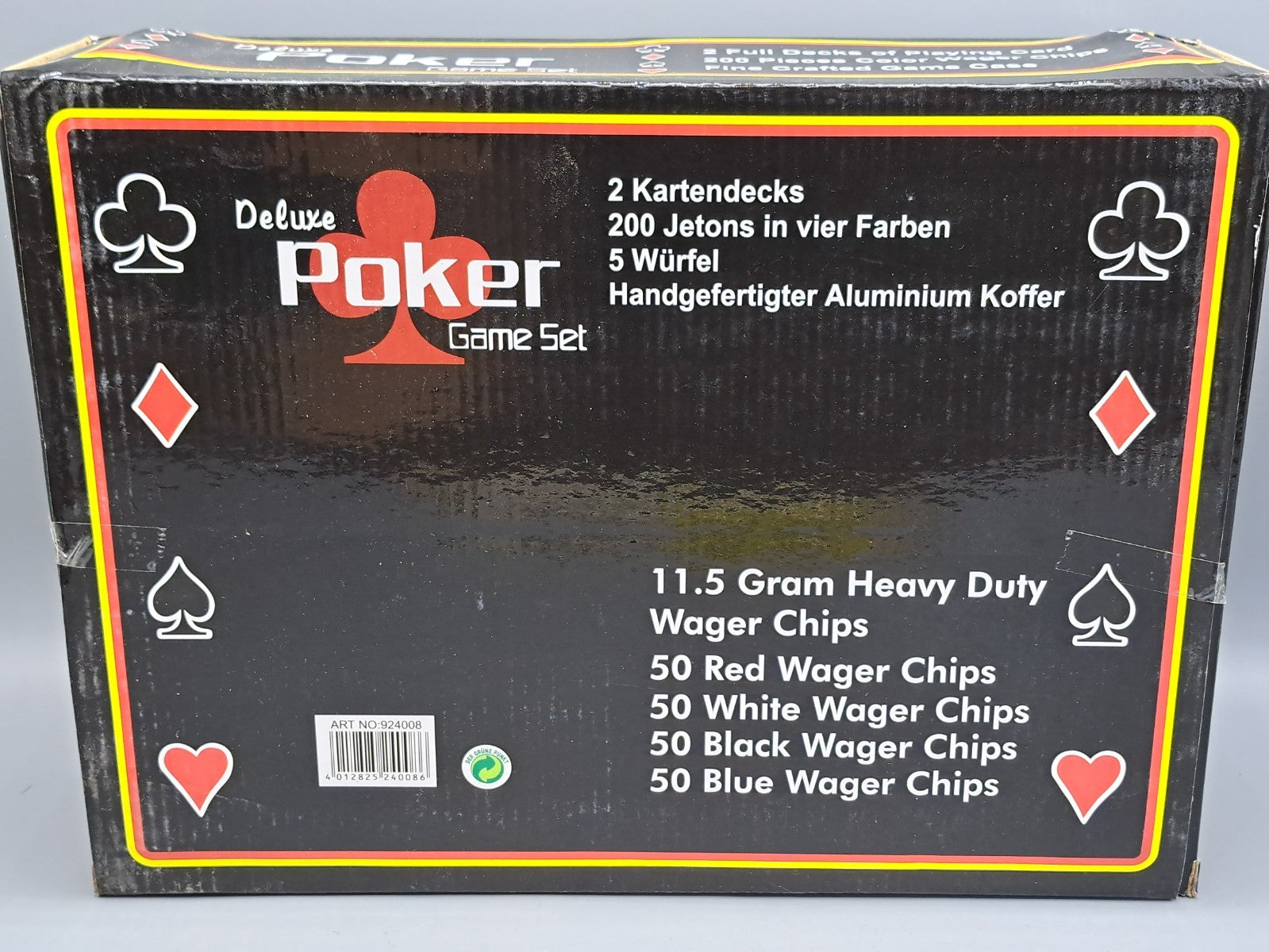 Deluxe Poker Game Set, 2 Decks, 200 Jetons, 5 Würfel, Aluminium Koffer