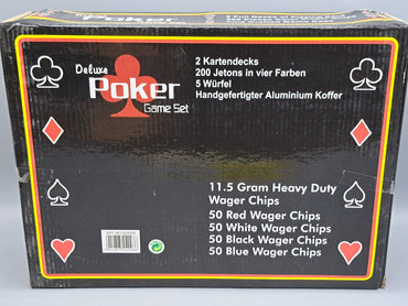 Deluxe Poker Game Set, 2 Decks, 200 Jetons, 5 Würfel, Aluminium Koffer