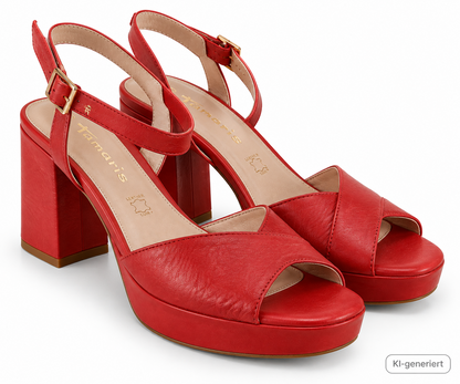 Tamaris Damen Sandaletten Gr. 40 Rot Leder Touch It Blockabsatz Plateau G2