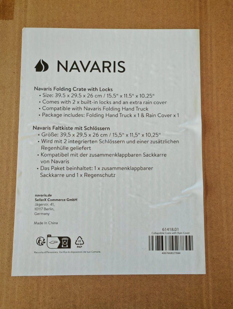 Navaris Faltkiste 39,5x29,5x26cm Klappbox Schwarz mit Regenschutz B02