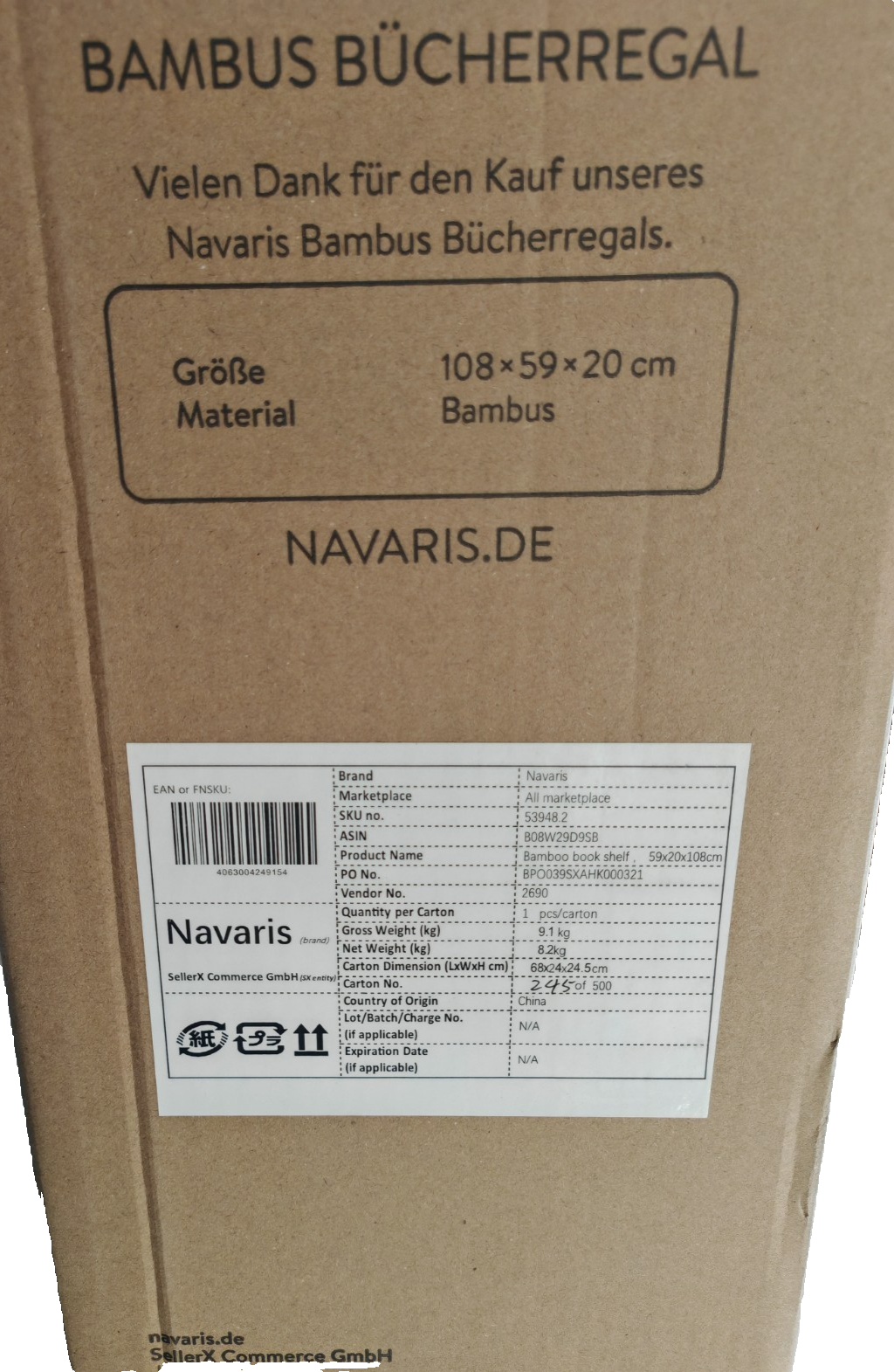Navaris Bücherregal Bambus 108x59x20cm Standregal Holz
