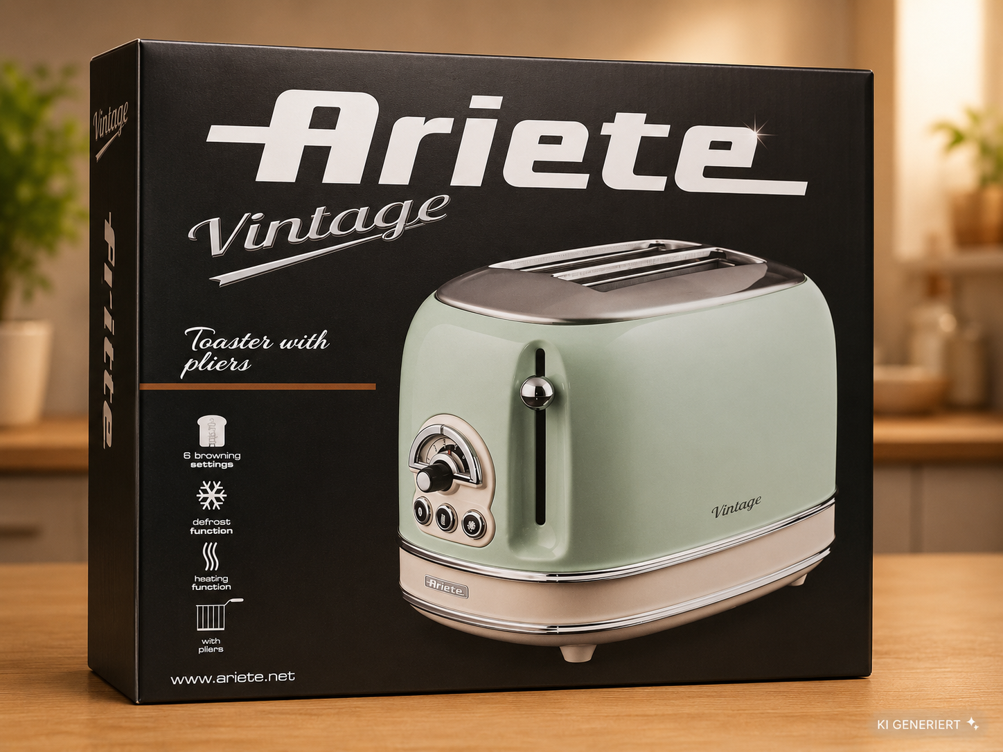 Ariete Vintage 155 Toaster 2 Scheiben Retro 810W Sandwichzangen Grün C5