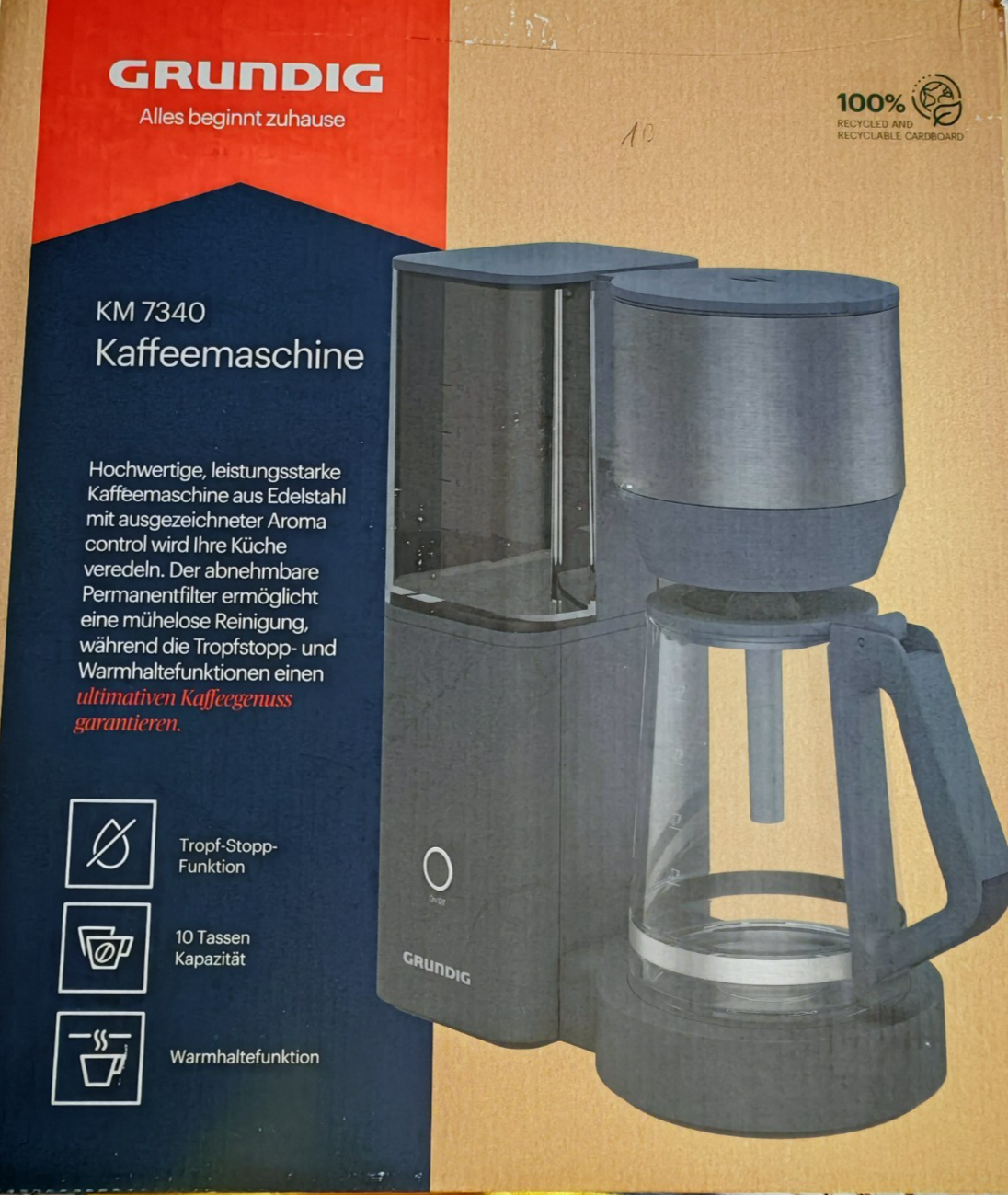GRUNDIG KM7340 Filterkaffeemaschine 1,25L 10 Tassen 1150W Aromawahl B05
