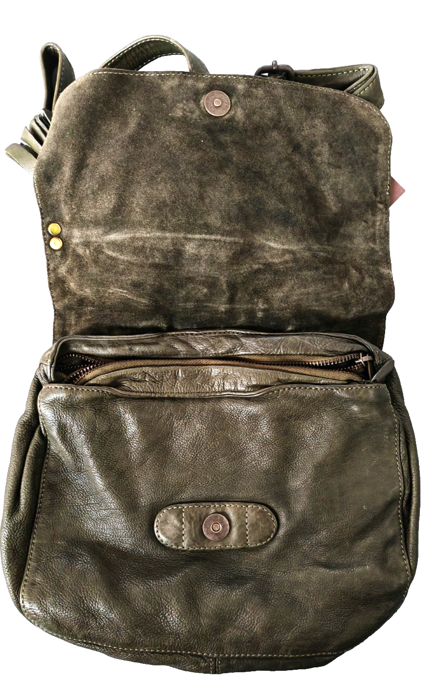 Desiderius Aemilia Ledertasche Olive Echtleder Umhängetasche Damen Vintage H2
