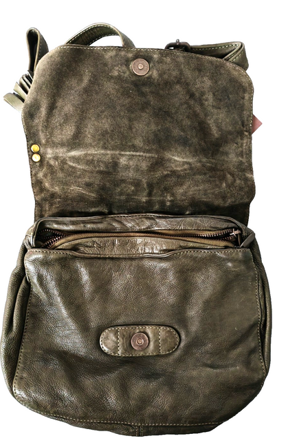 Desiderius Aemilia Ledertasche Olive Echtleder Umhängetasche Damen Vintage H2
