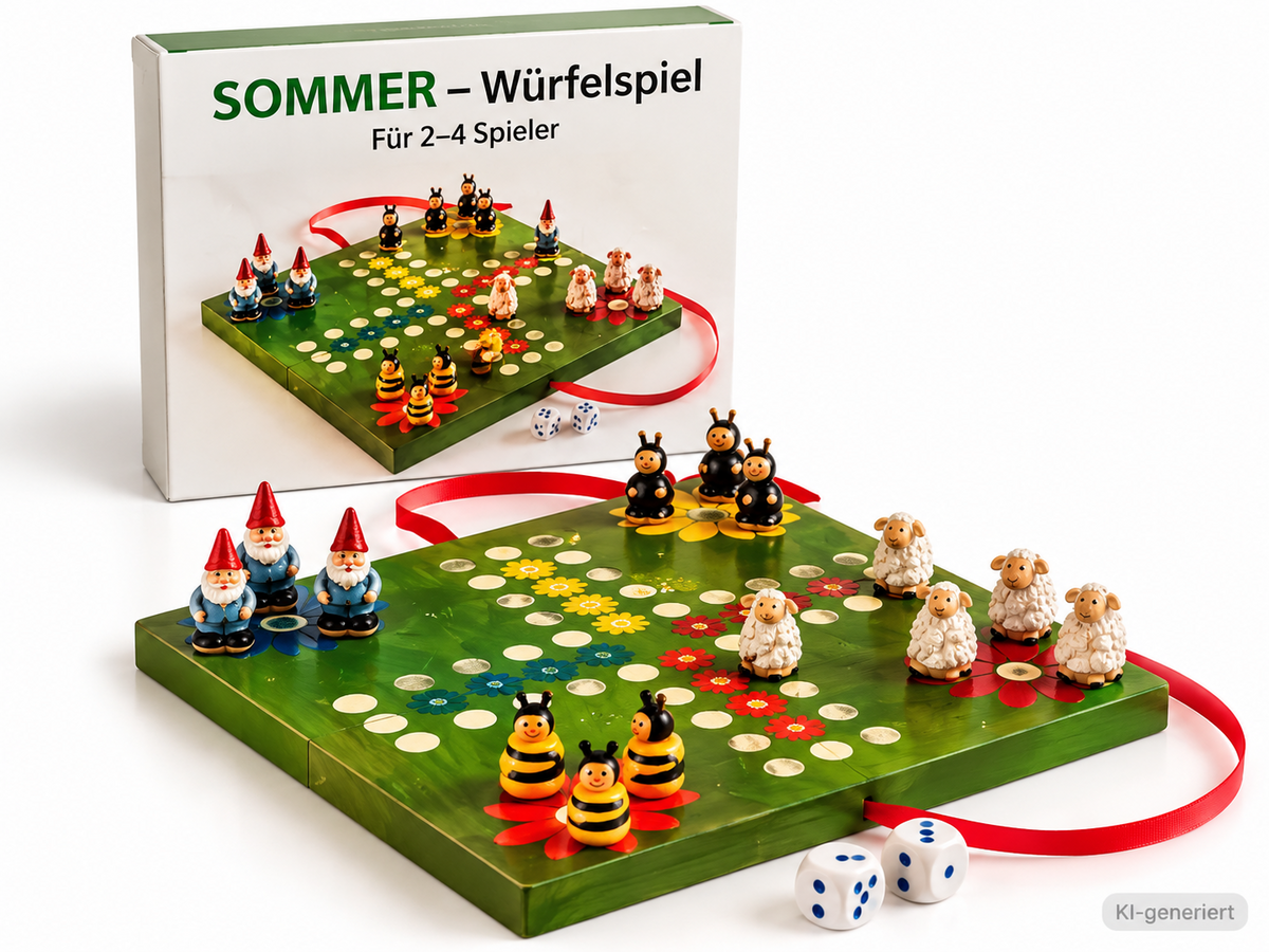 Sommer Würfelspiel Brettspiel 2-4 Spieler mit 16 Figuren Zwerge Tiere D9