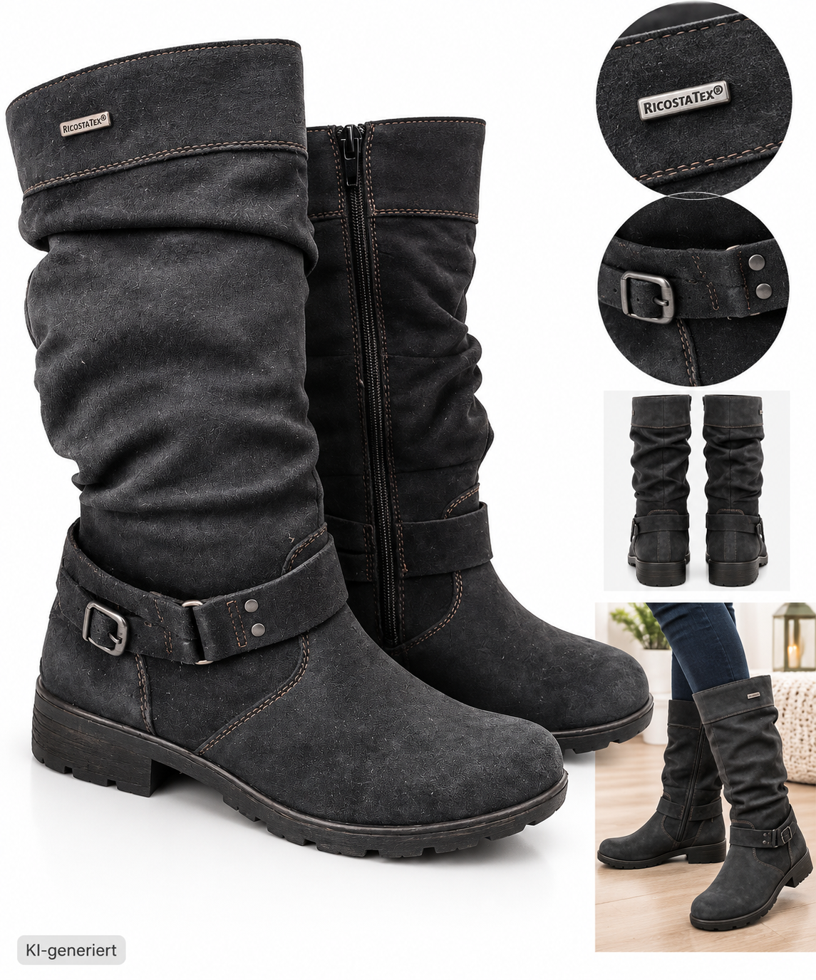 RICOSTA TEX Damen Stiefel Gr. 36 Schwarz Langschaft Boots Reißverschluss G2
