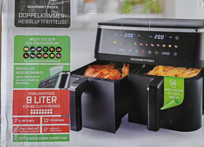 GOURMETmaxx Doppelkammer Heißluftfritteuse 9L Airfryer 3100W 12 Programme HA22