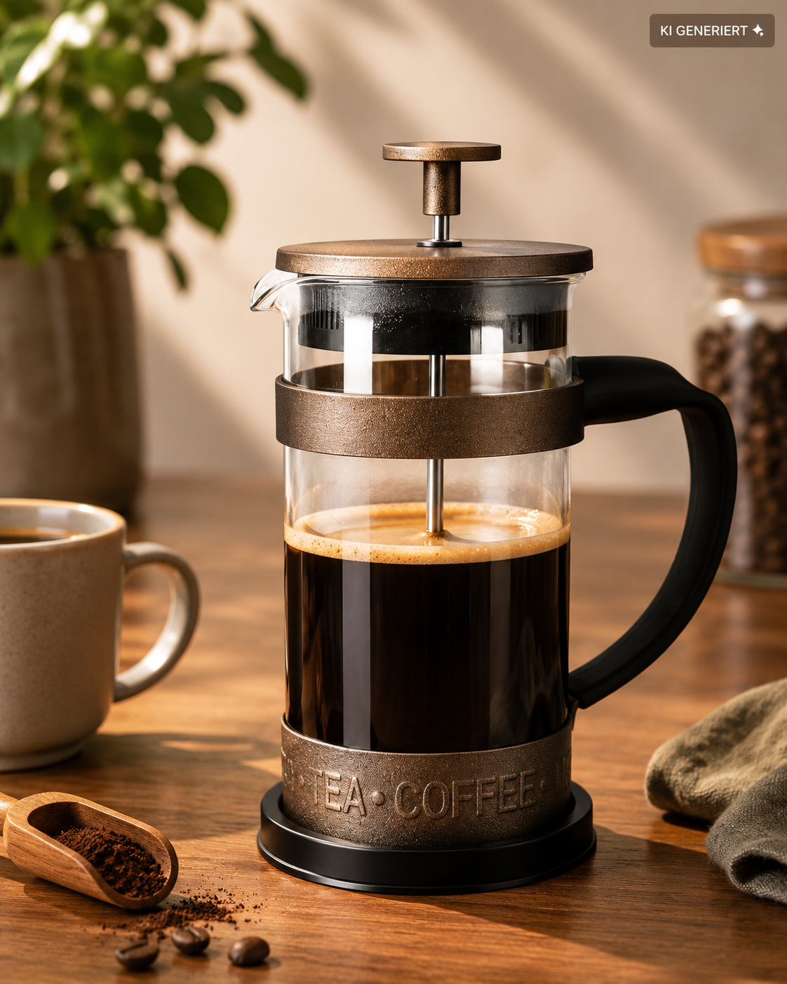 Navaris French Press 1000ml Kaffeebereiter Stempelkanne Edelstahlfilter Tee F3