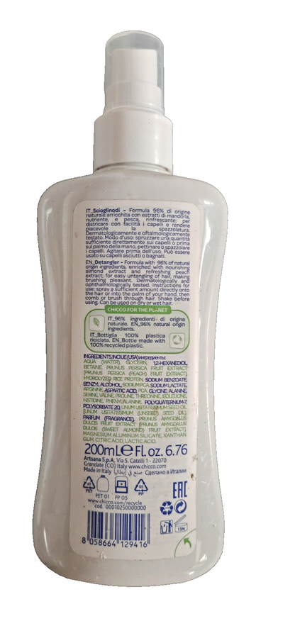 3x Chicco Baby Moments Scioglinodi Detangler Spray 200ml Haarpflege Kinder C2