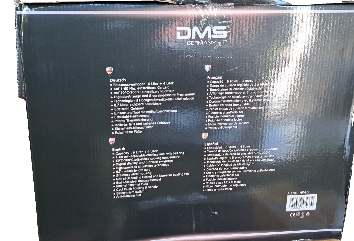 DMS HF-10E XXL Doppel-Heißluftfritteuse 10L Silber – 2-Kammer Airfryer