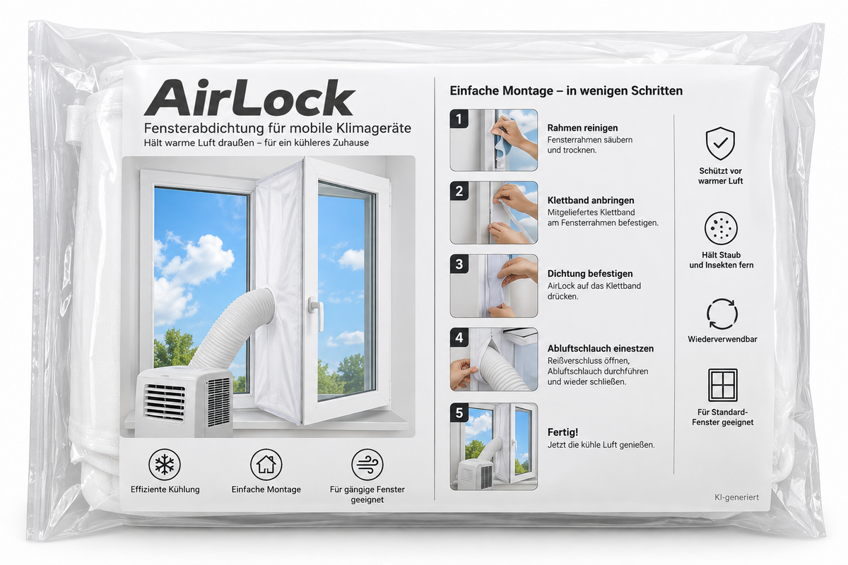 AirLock Fensterabdichtung 4m Klimaanlage Abluftschlauch Fensterdichtung Weiß B1
