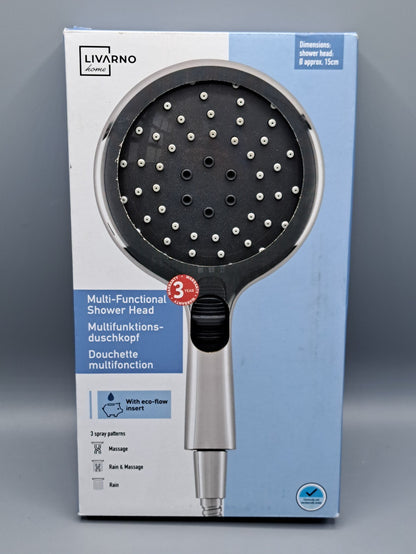 LIVARNO home Multifunktionsduschkopf Ø15cm 3 Strahlarten Wasserspar Grau E1