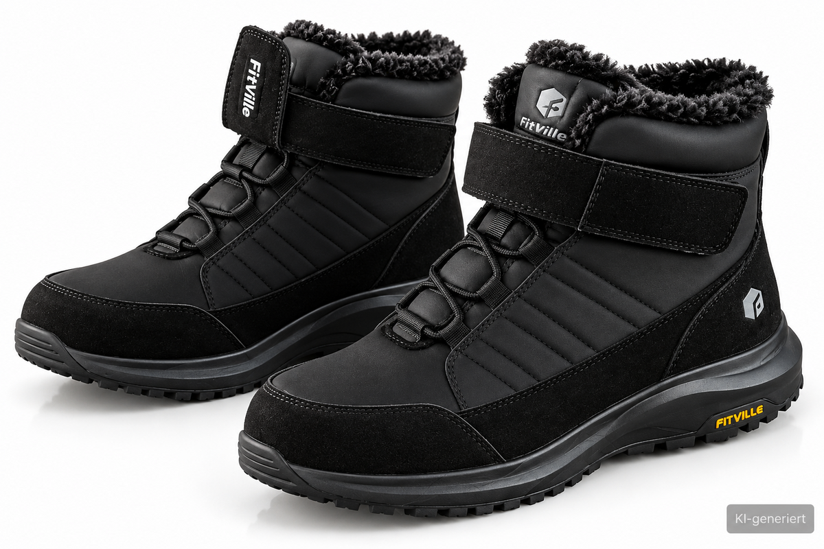 FitVille Herren Winterstiefel Schwarz Gr. 44,5 Wide Winterboots Klett G1