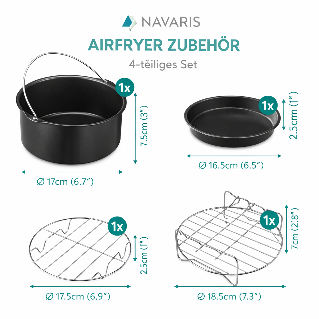 Navaris Airfryer Zubehör Set 4 tlg – Backformen für Pizza Kuchen Desserts