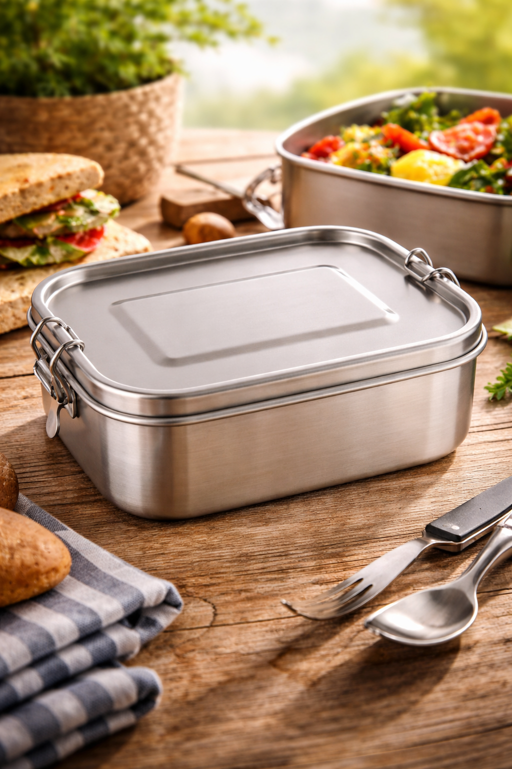 Edelstahl Brotdose 800 ml Lunchbox mit Trennfach Dichtung BPA-frei 17x13x6 cm B5