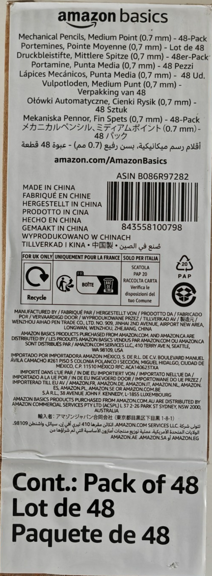 Amazon Basics 48x Druckbleistifte 0,7mm HB Bleistifte Mehrfarbig B086R97282 D10