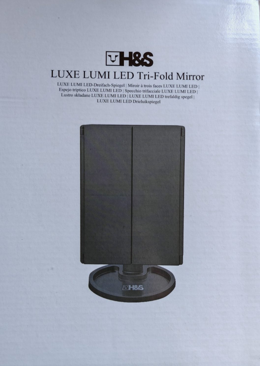 h&s LED Kosmetikspiegel Schwarz – Tri-Fold klappbar beleuchtet