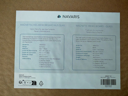Navaris Magnetisches Memoboard Glas Schwarz 60x40cm Magnettafel Wandboard HO-A11