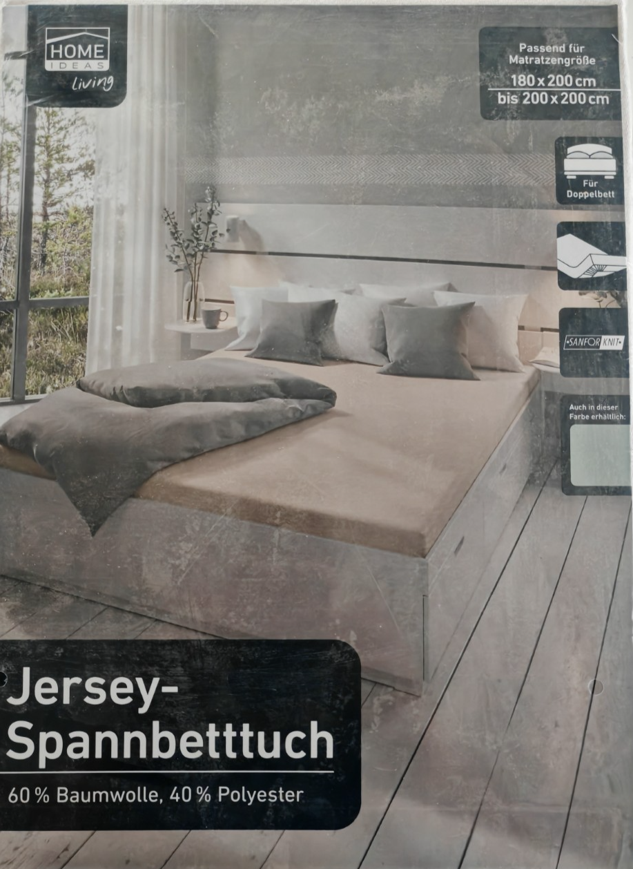 Home Ideas Jersey Spannbetttuch 180x200–200x200 cm Doppelbett Beige Baumwolle