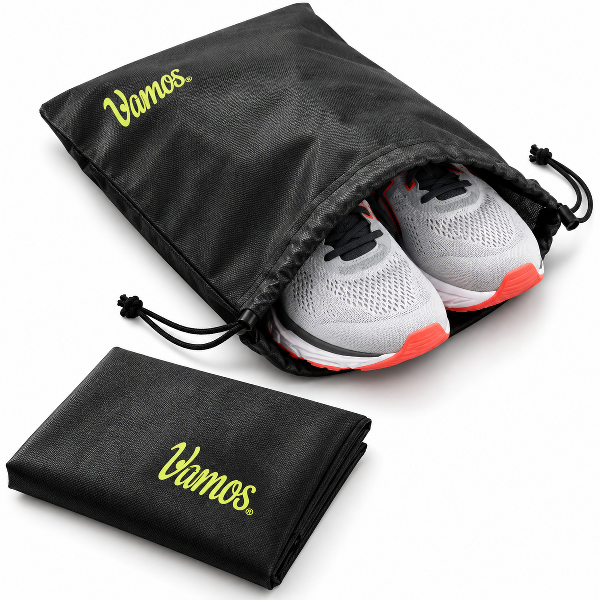 Vamos Schuhbeutel 4er Set Schwarz Reise Schuhsack Aufbewahrung Zugband PAL4
