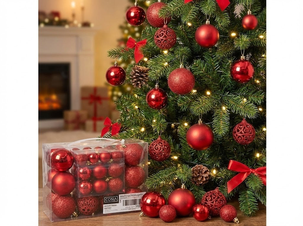 Cosia Weihnachtskugeln 50er Set | Rot Christbaumschmuck