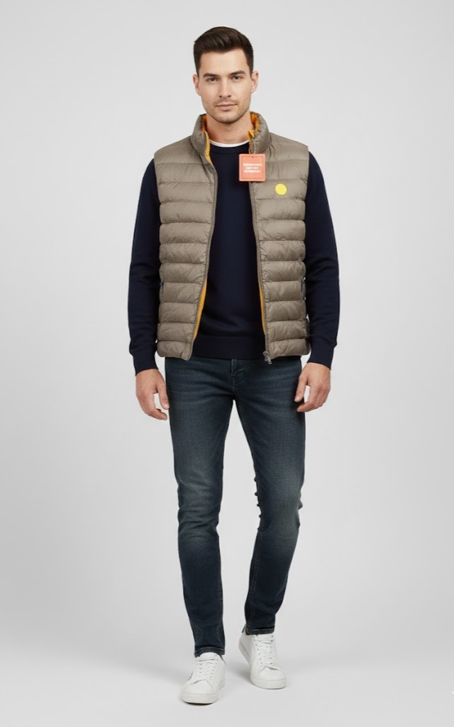 Strandfein Menswear Wendeweste gesteppt Khaki/Orange Herren Gr. 54