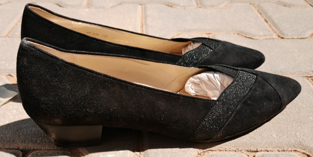 Gabor Damen Pumps Schwarz Samtchevreau Leder Gr. 38 Blockabsatz 3 cm Elegant G1