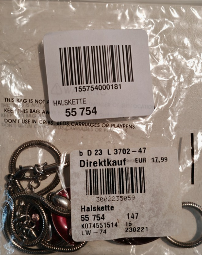 Damen Halskette Silberfarben Rot 3 Anhänger Strass Modeschmuck Collier G3