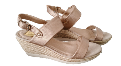 Damen Keilsandaletten Roségold Gr. 41 Espadrille Wedge Sandalen Metallic G2
