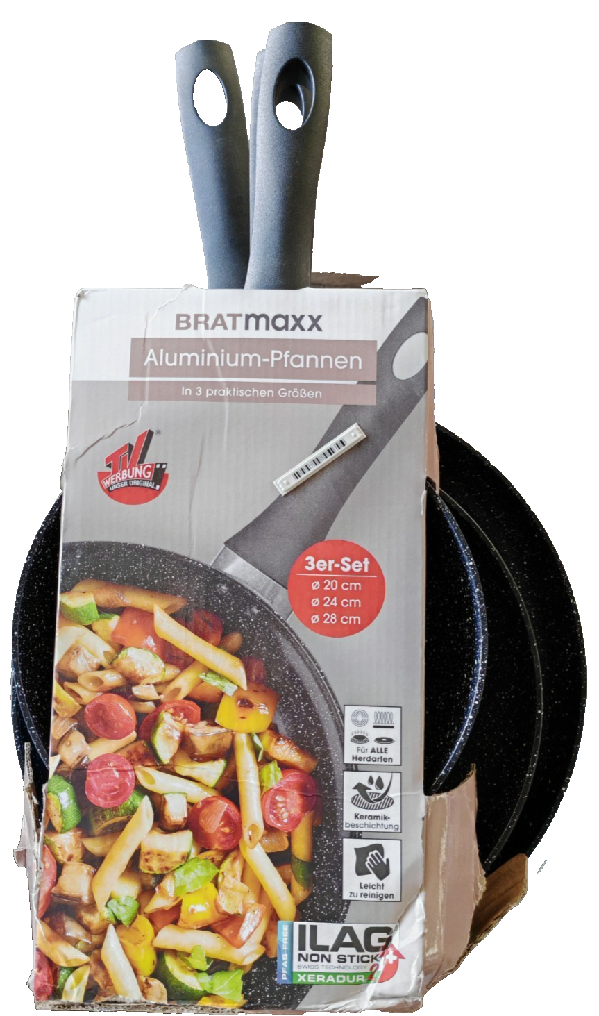BRATmaxx Pfannenset 3-tlg 20 24 28cm Keramik Induktion Aluminium Bratpfannen B5