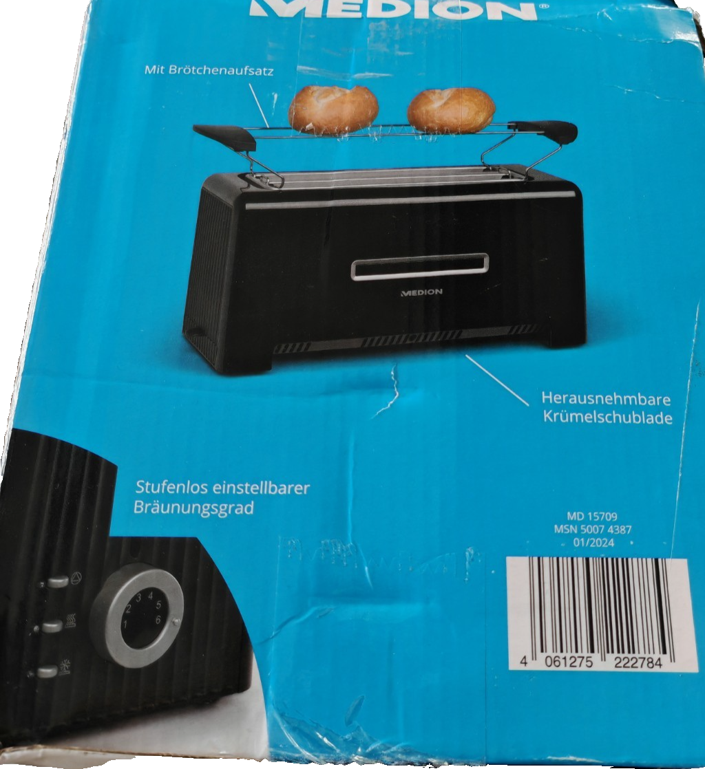 MEDION MD 15709 Family-Toaster 4 Scheiben 1400W Langschlitztoaster Schwarz E4