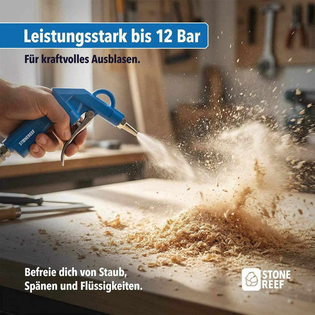 STONEREEF Ausblaspistole Druckluftpistole 12bar 1/4" 80mm Düse Kompressor A3