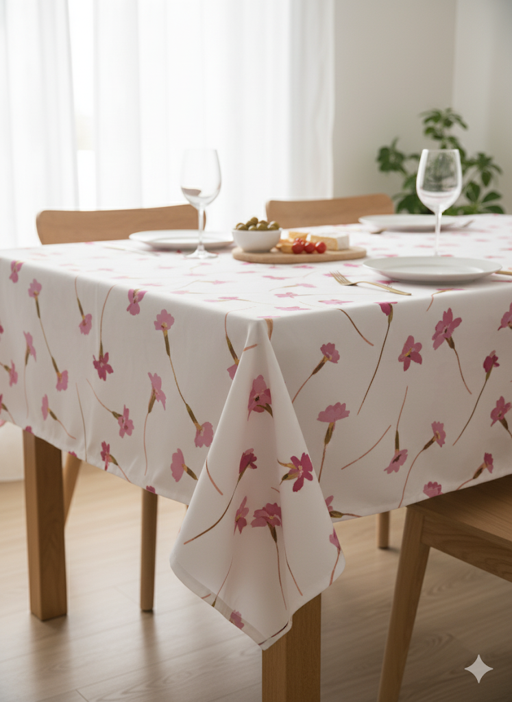 Tischdecke 140x250 cm Abwaschbar PVC Blumen Rosa Weiß Blüten Gartentisch E4