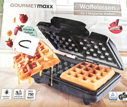 GOURMETmaxx Waffeleisen 750W für 2 Belgische Waffeln Antihaft Kontrollleuchte B7