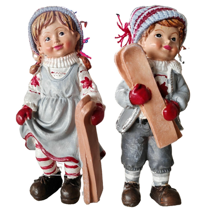 My Flair Winterkinder 2er Set Dekofiguren Mädchen Junge mit Schlitten A9