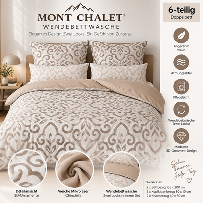 MONT CHALET Wendebettwäsche 3D Ornamente Chinchilla Doppelbett 6tlg QVC F4