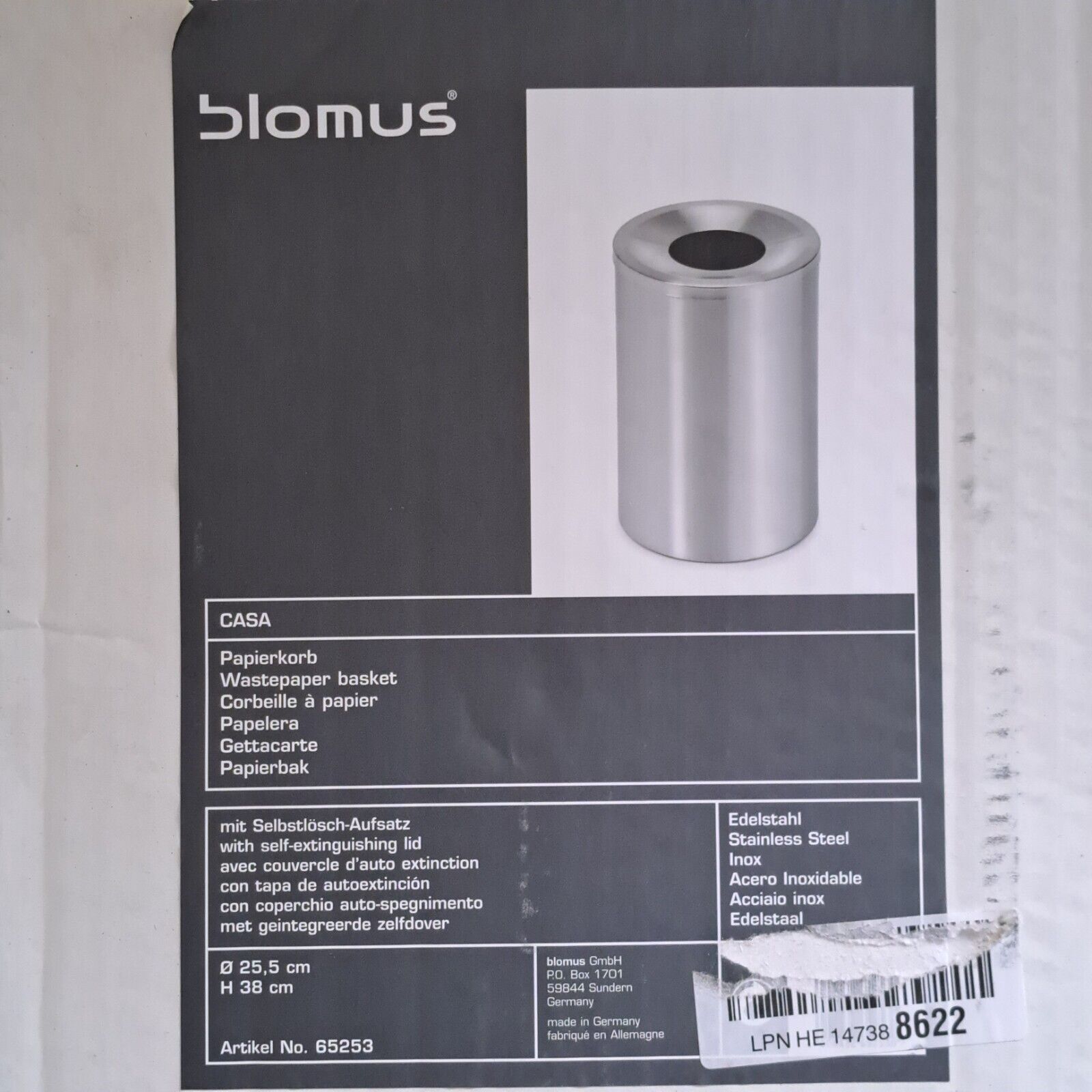 Blomus Papierkorb 65253 Hähe 38cm, Neuwertige Retoure